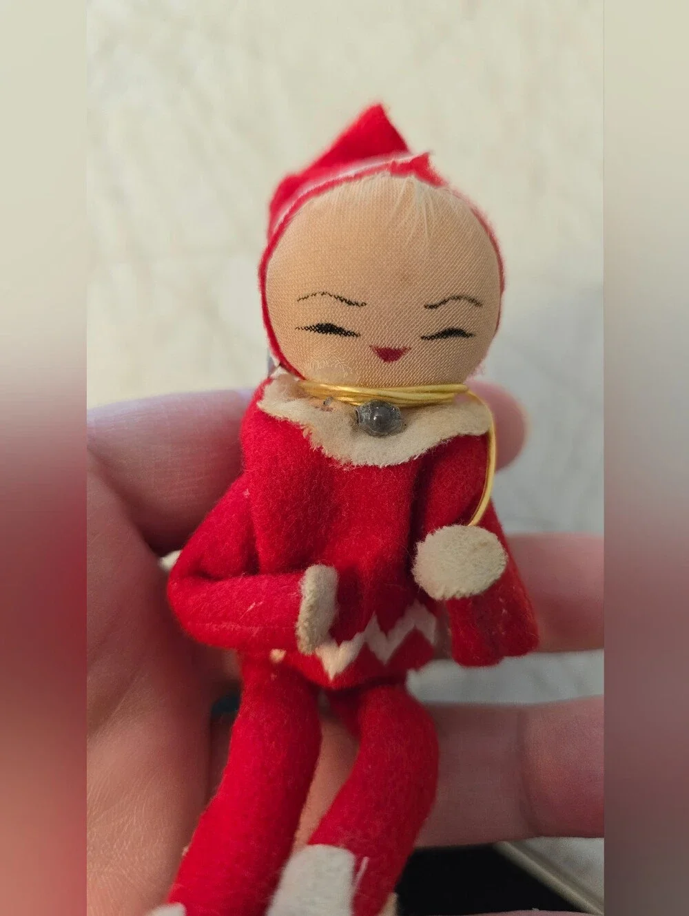 Vintage Christmas Felt Fabric Bendable Elf Pixie Ornament READ